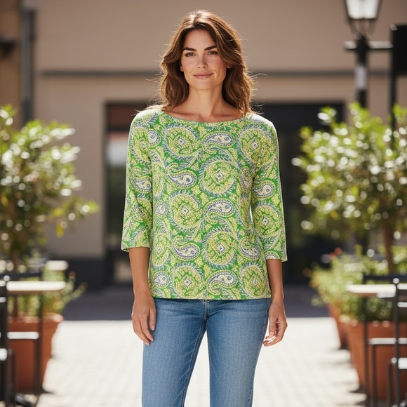 Lauren by Ralph Lauren Tops - Lauren Ralph Lauren Yellow Paisley Boat Neck Pullover Shirt Large